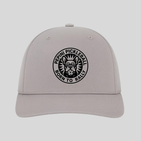 Gray cap with black pickleball logo on a light gray background